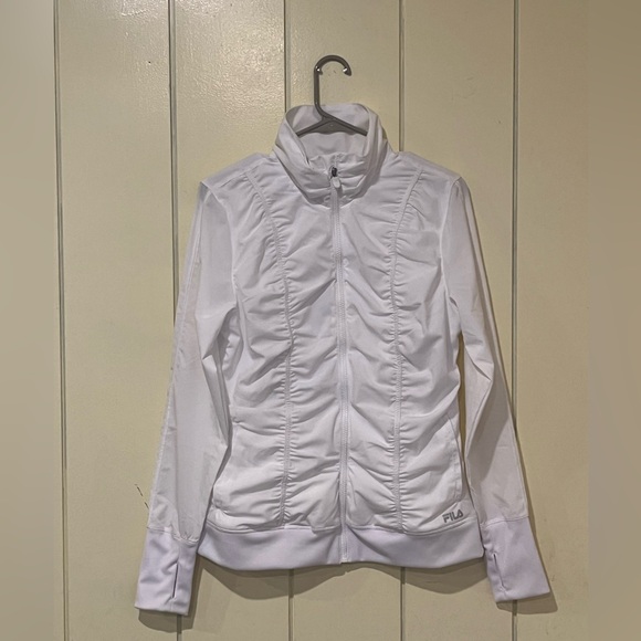 Fila Sport Women’s White Ruched Jacket. Size Medium. Front & Collar are Rushed. - Picture 1 of 5